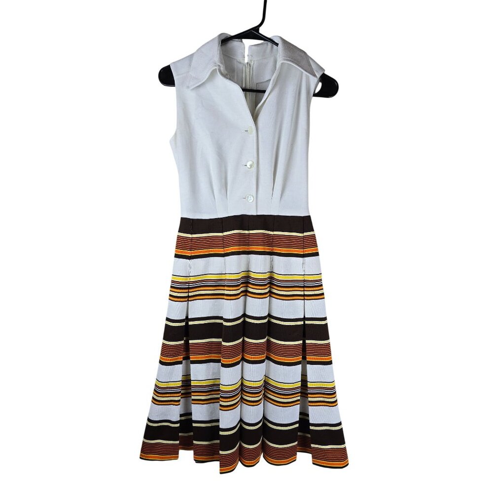 Vintage 70s Mad Men Dress Sleeveless Collared With Multicolor Stripe‎ Claralura